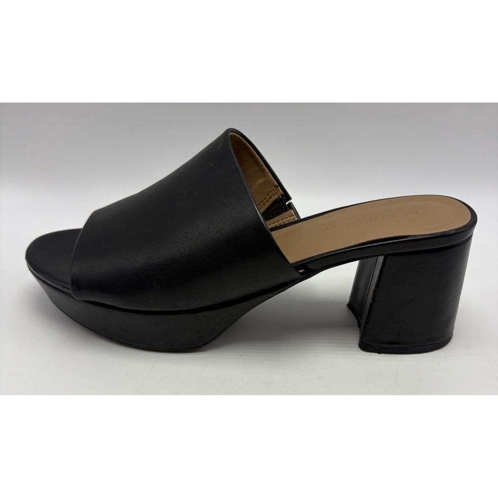Aerosoles Block Heel Sandals Womens 7 M Black Faux Leather Slip on Shoes